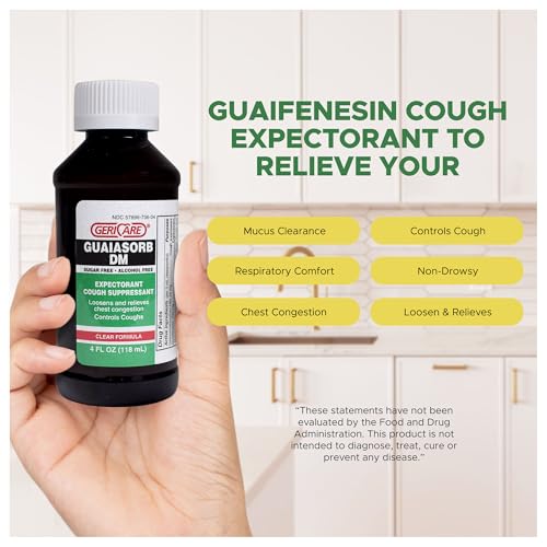 Geri-Tussin DM Liquid Cold Cough Syrup by GeriCare| 2-in-1 Maximum Strength Cough Suppressant Dextromethorphan & Expectorant Guaifenesin| Non-Drowsy Cough Relief Syrup & Chest Decongestant| 4 Fl Oz