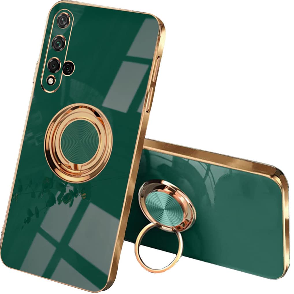 SEAHAICase for Huawei nova 5T / Honor 20, Ultra Thin TPU Bumper Shockproof Soft Cover Electroplating Phnom Penh Design Silicone Skin Slim Case with 360 Degree Ring Kickstand, Dark green