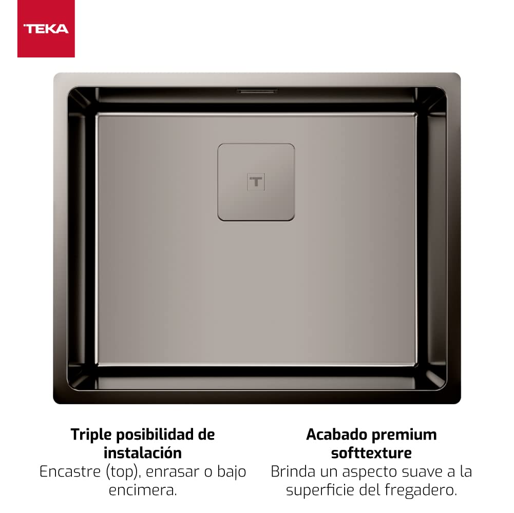 Teka FlexLinea RS15 50.40 zlewozmywak z 1 wiadrem, potrójnie zabudowy, do zabudowy (górny), jastrych lub pod blatem, wykończenie premium SoftTexture, kolor tytanowy