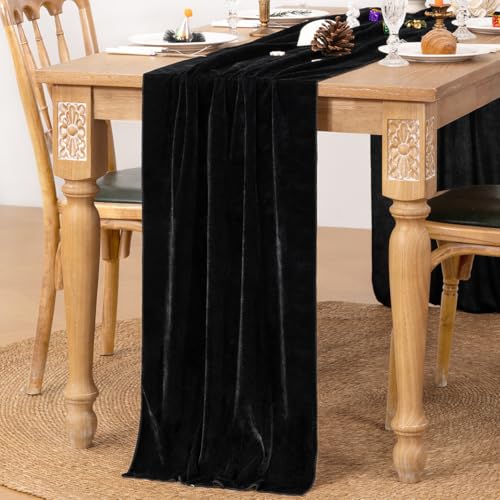 Image of MLMC Velvet Table Runner 10ft Luxury Velvet Fabric Elegant Table Decorations 20x120 Inches for Wedding Anniversary Romantic Dinner Holiday Kitchen and Dining Table Decor, 2 Pack, Black