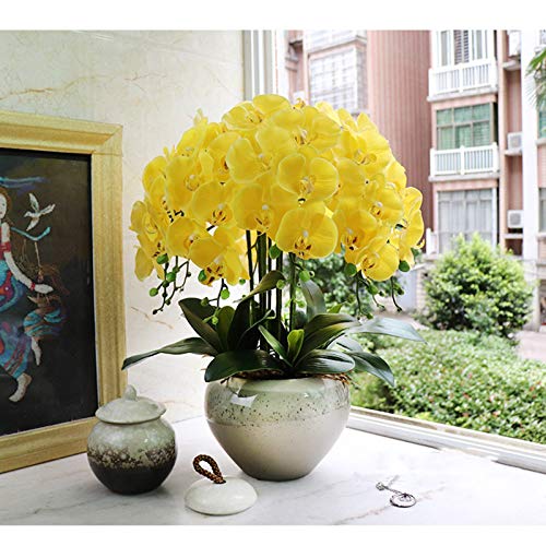 ポットのフェイクファラ??エノプシスの花、ユニークな セラミックポットを備えた10個の蝶蘭、家庭/オフィス/パーラー/ダイニングルーム装飾テーブルセンターピースオフィスウェディングPのための美しくて人工盆栽