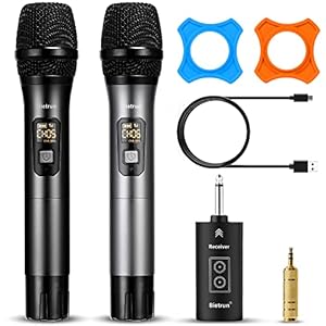 Wireless Microphone with Bluetooth, Professional UHF Dual Handheld Dynamic Metal Mic System Set with Rechargeable Receiver, 160 ft Range, 1/4”Output, for Karaoke Machine, Singing, Amp, PA Speaker