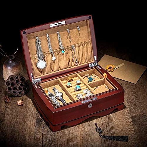 Anncus Europe alder wood Double jewelry storage boxs Necklace Bracelet Accessories Collection case organizer boxes for gifts MSSH016 - (Size: 25.6cmX17.8cmX9.8cm)