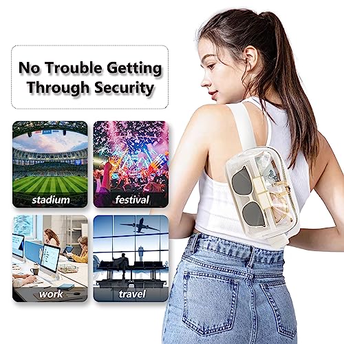 Image of Clear Fanny Pack Stadium Approved Belt Bag, Clear Purse for Stadium Events | Adjustable Strap Water-resistant Waist bag Clear Purse for Travel Workout Running Hiking(White)