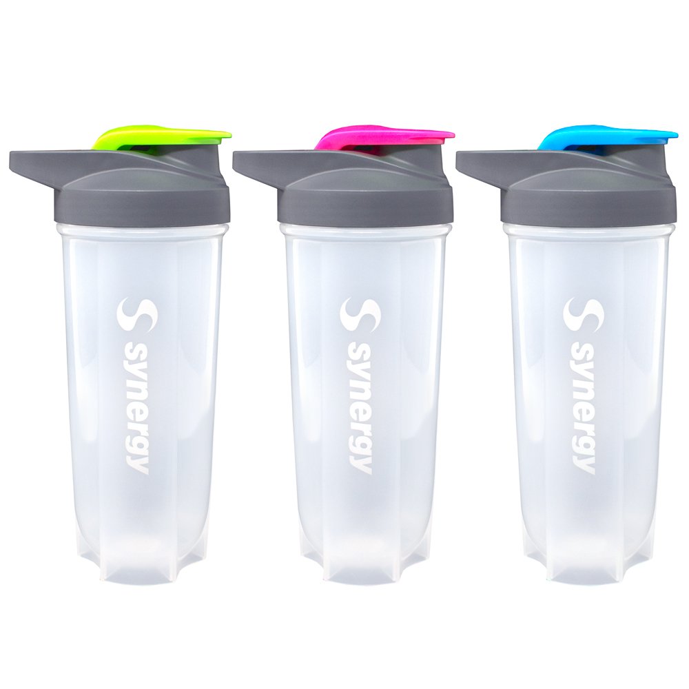 Synergy Protein Nutrition Shaker Bottle 3-Pack (24oz, Blue/Green/Pink)