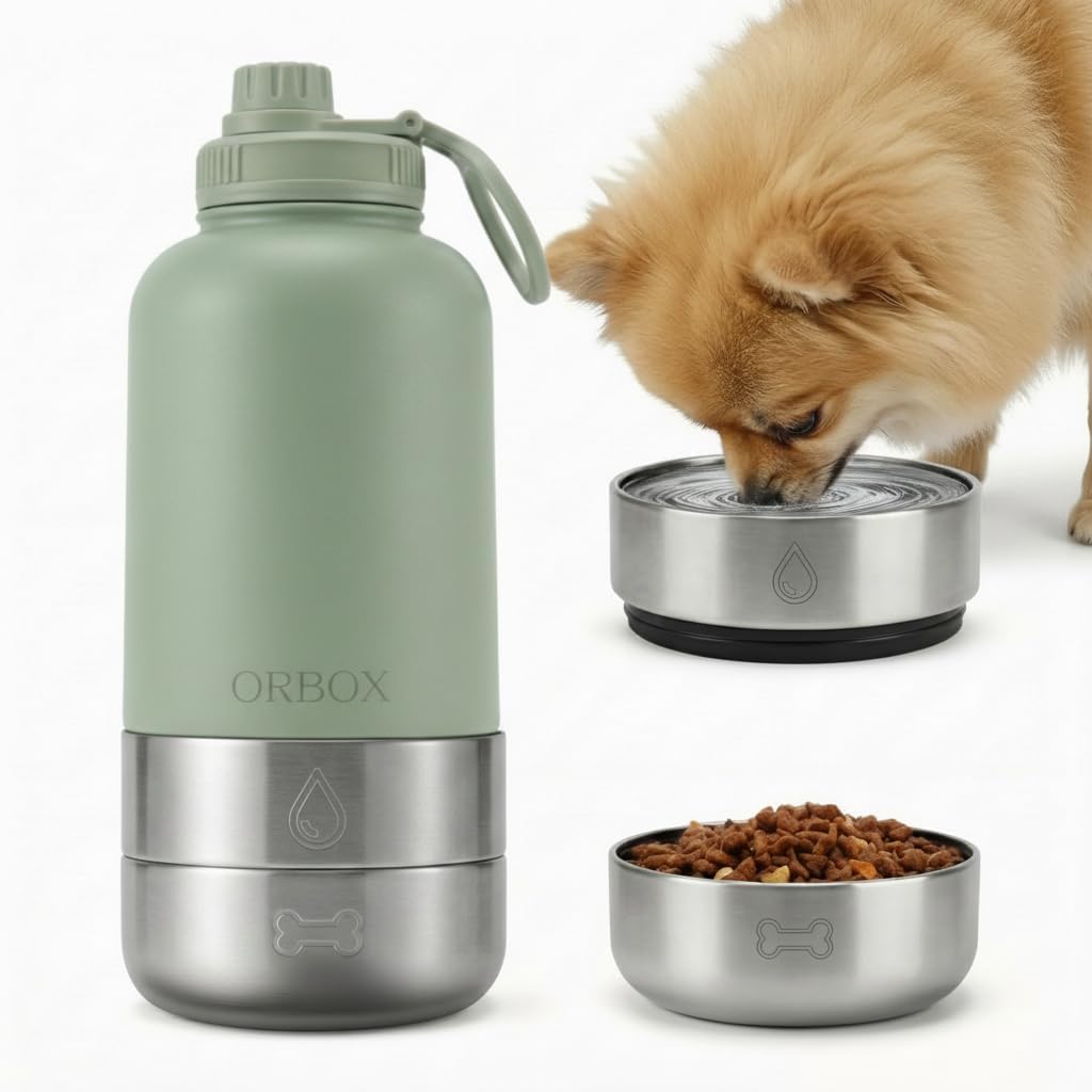 Dog Water Bottle for Travel Insulated Bottle for Small Dogs | Food Grade Plastic Bowls, Dishwasher Safe, 24H Cold 12H Hot, for Car Rides, Park Visits, Road Trips