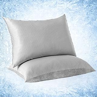 Cooling Pillow Cases, 2 Pack Summer Pillowcases with Q-MAX 0.5 Cooling Fiber Double-Sided Breathable Cooling Pillowcases for Sleeping, Grey, 50x66cm