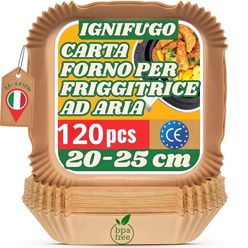 Carta Forno per friggitrice ad aria Quadrata BPA Free 20-25cm | Carta Quadrata in Teglia (20-25cm) per gli accessori della friggitrice ad aria. (120 Quadrata)