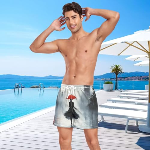 Mens Swim Trunks with Liner, Woman Umbrella Art Cool Quick Dry Beach Swim Shorts, Swimwear Bathing Suits S4