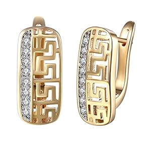 14K Gold Plated Pattern Cutout/Double Row Diamond Earrings for Womens, Cubic Zirconia Hoop Earrings