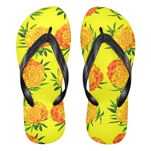 Flower Leaf Yellow Flip Flops for Beach Thong Sandals Anti-slip Lightweight Beach Shoes for House Indoor Outdoor