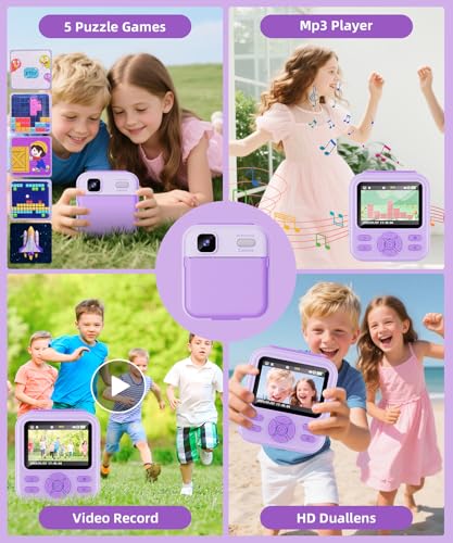 Image of Kids Camera Instant Print for Boys and Girls, 48MP HD Cameras w /1080P Video, Print Paper, 32GB Card, Brush, Christmas Birthday Gifts Toys for Toddler and Teenagers Age 3-16 Years Old (Purple)