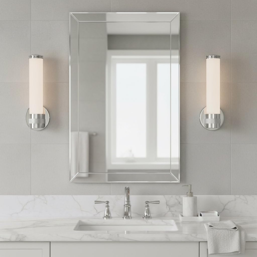 Hinkley Remi 5070CM Integrated LED 16W Bathroom Vanity Sconce, Etched White Glass, Mid-Century Modern, ADA Compliant, Chrome