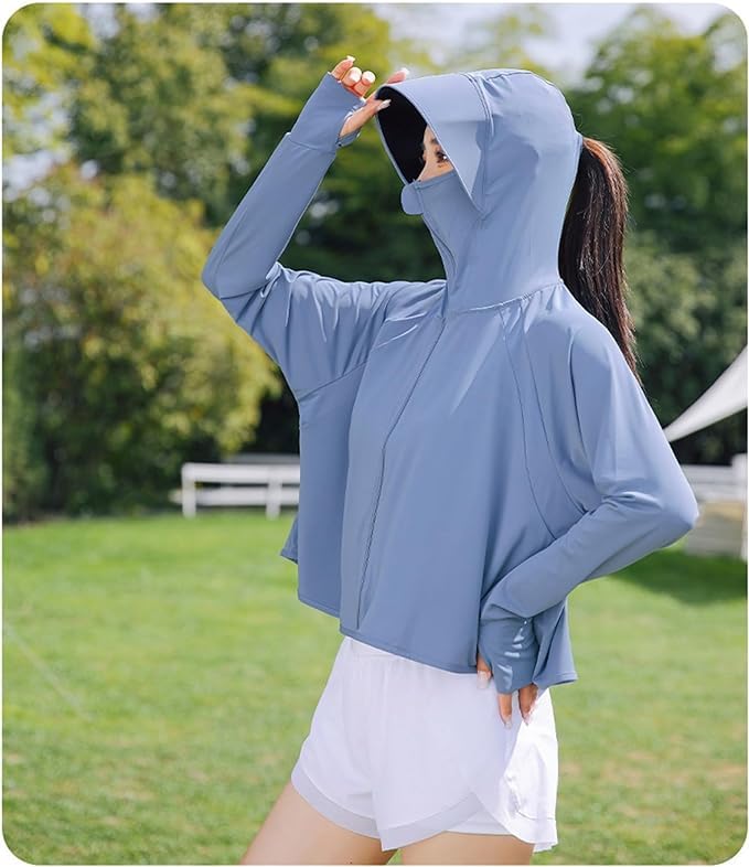 Image of SPF 50+ Long Sleeve UV Sun Protection Clothing Jacket Hiking Sun Shirt Zip Up Hoodie with Pockets For Summer