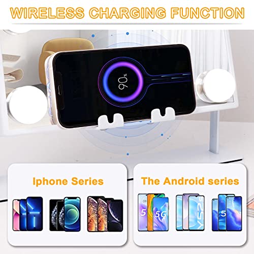 Fenchilin White Hollywood Vanity Mirror With Lights 9 Dimmable Bulbs Wireless Charger Bluetooth Speaker Makeup Mirror With Smart Touch Control For Glam Room Bedroom Detachable 10X Magnification #TOP1