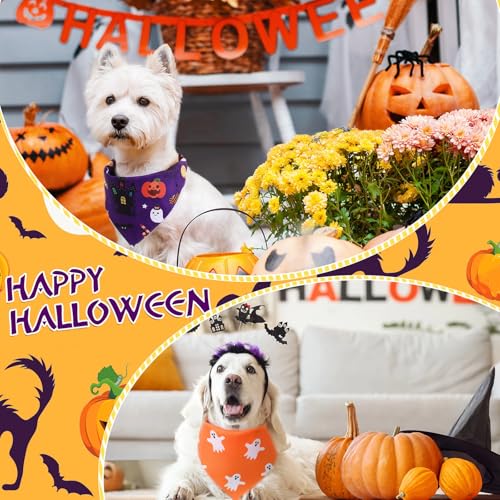 Image of Abbylike 50 Pcs Halloween Dog Bandanas Bulk, Pumpkin Ghost Bat Skull