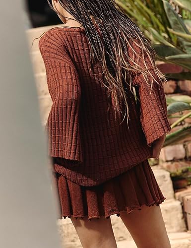 Sweater Set 2 Piece Skirt Sets for Women Two Piece Outfits Casual Loose Knit Pullover Mini Skirt3