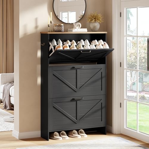 Shaker Barn Door Shoe Cabinet - 3 Flip Drawers &