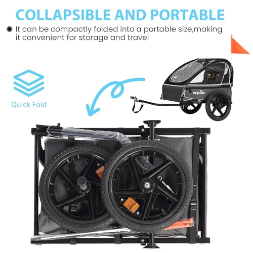 Image of Sepnine Kids Bike Trailer, Suitable for 1 to 2 Kids, 12+ Months, Quick Attach to Bike, Foldable, with 5-Point Harness and Storage Bags