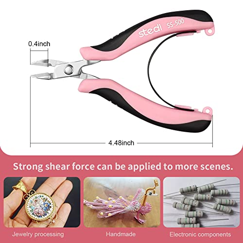Stedi 4.4-Inch Mini Flush Cutter For Jewelry Making, Clean Cut Precision Wire Cutters, Side Cutting Pliers Ultra-Sharp Stainless Steel Blades For Jewelry, Crafts, Diy, Electronics (Pink) #TOP4