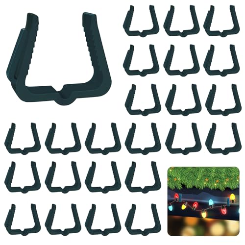 Christmas Light Hanger Clips Fascia Board Light Clips Plastic Holiday Deck Banister Hanger for Christmas Fascia Board Roof Gutter Fence Eave Decoration, Green (50 PCS, 1 5/8