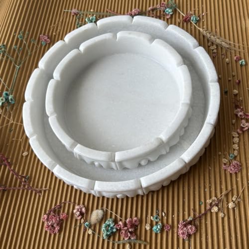 Image of Marble Urli Bowl for Decoration | Big Potpourri Decorative Bowls in Home decor | Large White Floating Flower Plates of Stone | Small Shape puja Item | (12 inch, Crown Jewel)