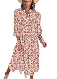 Dokotoo Womens Long Sleeve Dress Casual Floral V Neck Maxi Dress Bohemian Beach Swing Dress Cocktail Party Wedding Dresses Vintage Ruffle A Line Sundresses Evening Dress Large Multicolour