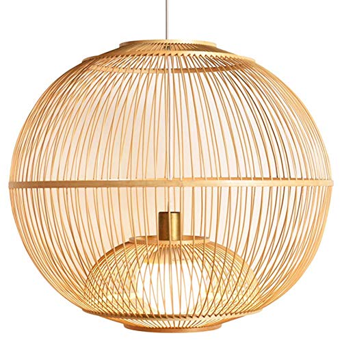 Preisvergleich Produktbild Bambus Kronleuchter Wicker Weave Leuchte Hängelampe Kreative Sphärische Pendelleuchte Deckenleuchte Höhenverstellbar Für Wohnzimmer, Esszimmer Oder Als Geschenk-60