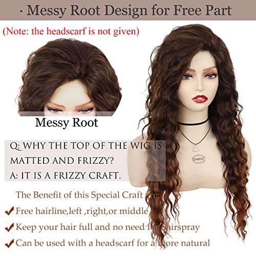 Image of GNIMEGIL Natural Brown Wigs Long Curly Wavy Wig for Women Loose Wave Layered Hair Heat Resistant Synthetic Wig Halloween Wigs for Daily Carnival Party