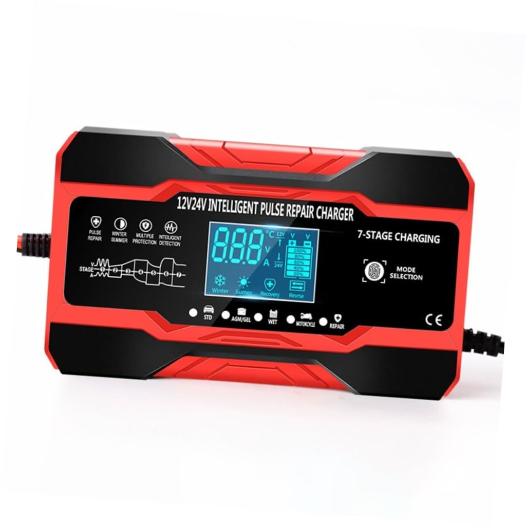 Cargador De Batería Inteligente para Coche y Moto con Función De Reparación por Pantalla Digital Mantenimiento Automático para Baterías Agm Gel y Ácido Portátil y Resistente