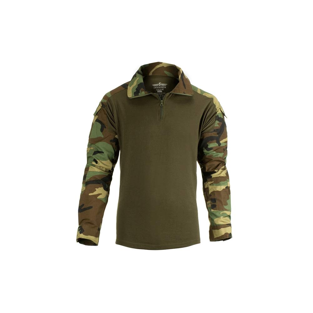 Invader Gear Combat Shirt Tattica per Softair/Paintball (Woodland, XL)