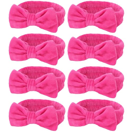 Jaciya Spa Makeup Headband 8 Packs Skincare Headband for Washing Face Spa Gifts for Women Bachelorette Party Favors Wedding Hair Accessories(Hot Pink)