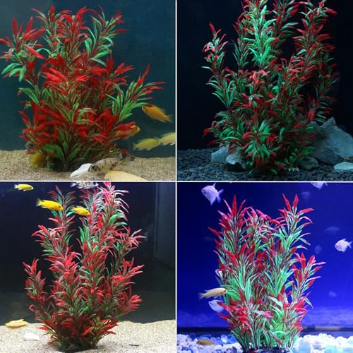 Tfwadmx Large Aquarium Plants Artificial Water Seaweed 2 Pcs About 13 Inch for Fish Tank Decor Plastic Plant for Betta Shrimp Red Gladiolus - Image 3