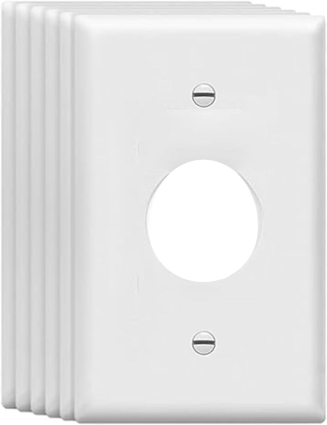 ZEFTV Mid-Size Single Outlet Cover Wall Plates 1-Gang 4.89" x 3.12" Switch Outlet Electrical Cover Plate Unbreakable Thermoplastic Faceplate for Light Receptacle Outlet Switch, White (6 Pack)