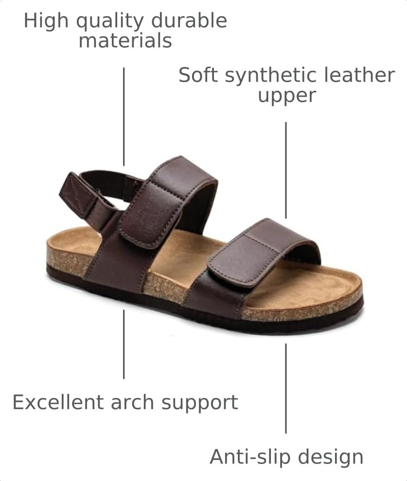 Image of Torotto Girls Boys Sandals with Cork Footbed Adjustable Straps Summer Glitter Slides Sandals Open Toes Flat for Kids Toddler