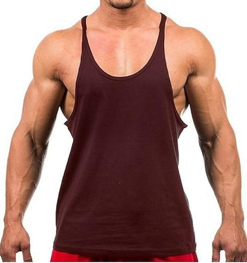 Image of Men's Summer Inner Vest Stringer Soild Round Neck Sleeveless Polyester Tshirt for Gym