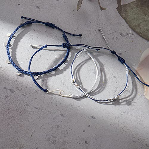 Image of Waterproof String Anklets Cute Beaded Ankle Bracelets Beach Wave Anklet Stainless Steel Coin Boho Ankle Jewelry for Women