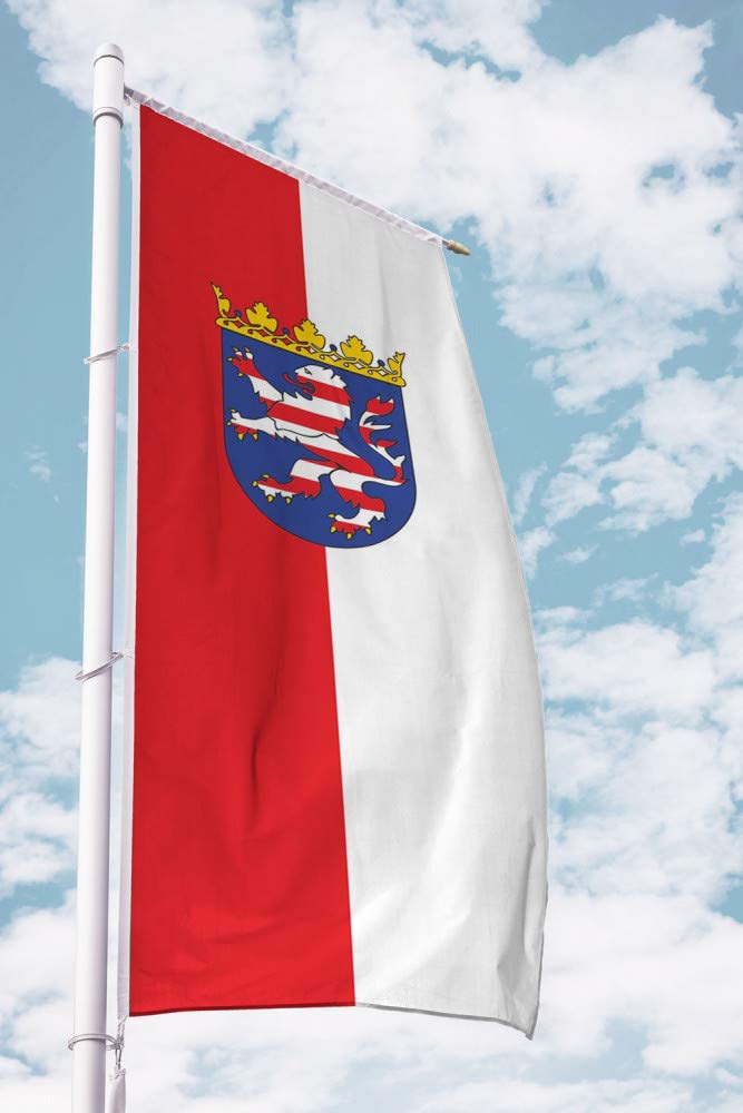 Deitert Bundesland-Flagge Hessen – 120x300 cm Hessen Flagge mit Wappen, Fahne für Ausleger aus reißfestem Polyester