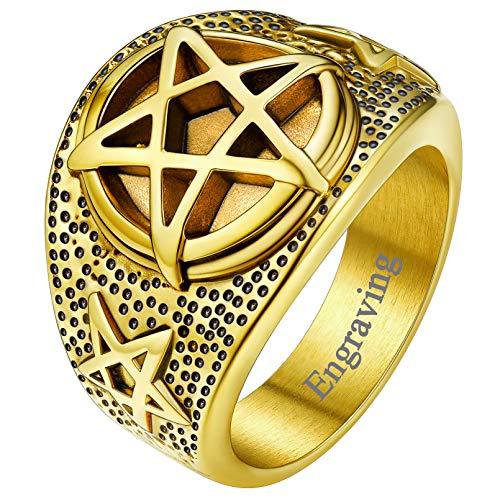 FaithHeart Satanic Jewelry Baphomet Goat Rings Sigil of Lucifer Satan Symbol Signet Ring for Men Woman Size 7/8/9/10/11/12/13/14 Personalized Custom