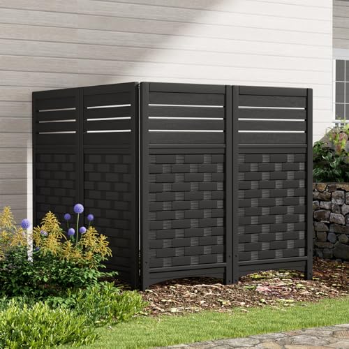 KINYING Air Conditioner Fence Privacy Screen 4 Panels Pool Equipment Trash Can Enclosure Screen for Outdoor Resin Fence Panels Kit 45 (H) x 22 (W) Per Panel Black