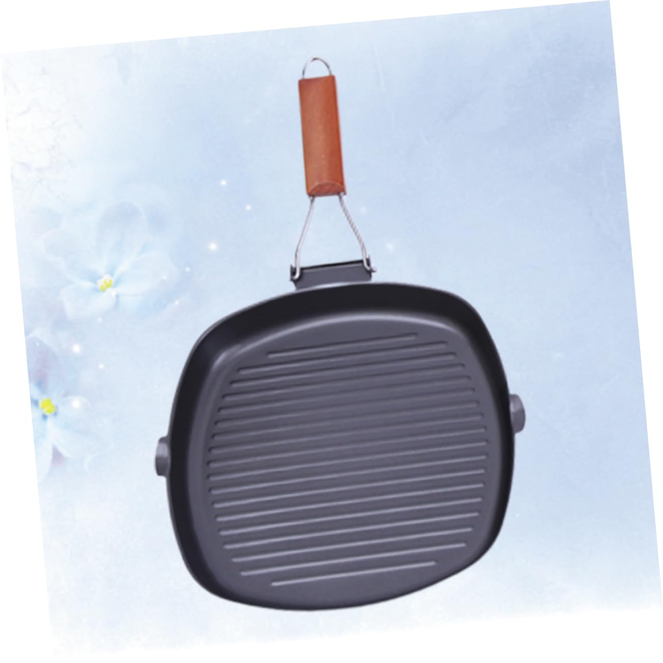 MUCKLILY 1PC Foldable Non Stick Frying Pan Dark Grey Iron Steak Pancake Pan with Stripe Design Ergonomic Handle Conduction Easy to Clean Cooking Accessory