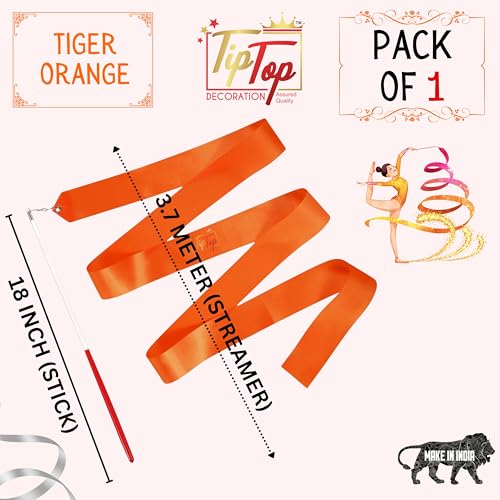 Image of Gymnastic Rhythmic Dancing Ribbon Streamer Stick (1 Piece) (Tiger Orange)