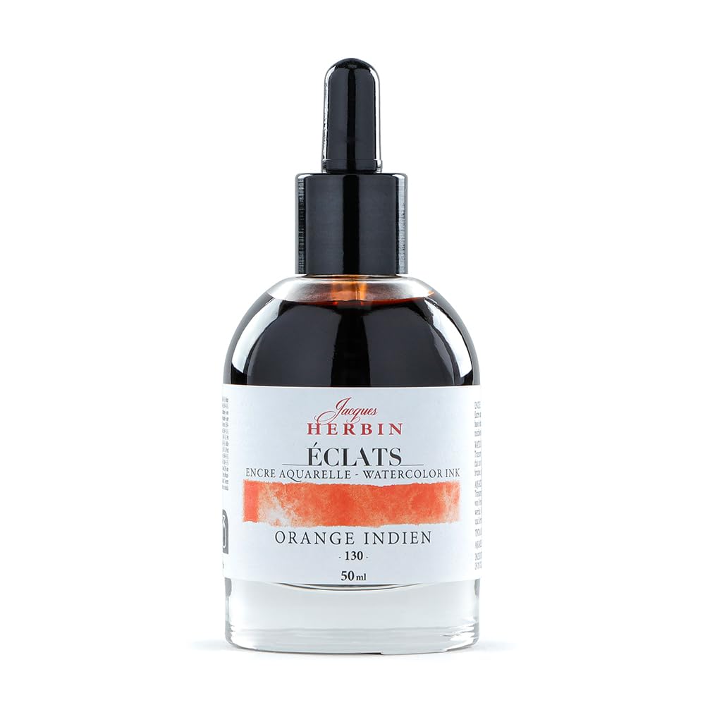 Jacques Herbin 16130TAMZ, Fine Art, Watercolour Ink, Indian Orange colour, 50ml, Calligraphy, Drawing, Writing, Painting