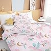 BEDMUST Unicorn Twin Size Comforter Set for Girls - Soft Cute Pink Unicorn Bedding Sets with Flowers Leaves and Blue Birds Print Pattern 3 Piece Kawaii Bed Set for Kids Teens All Season (Gold Moon) #3
