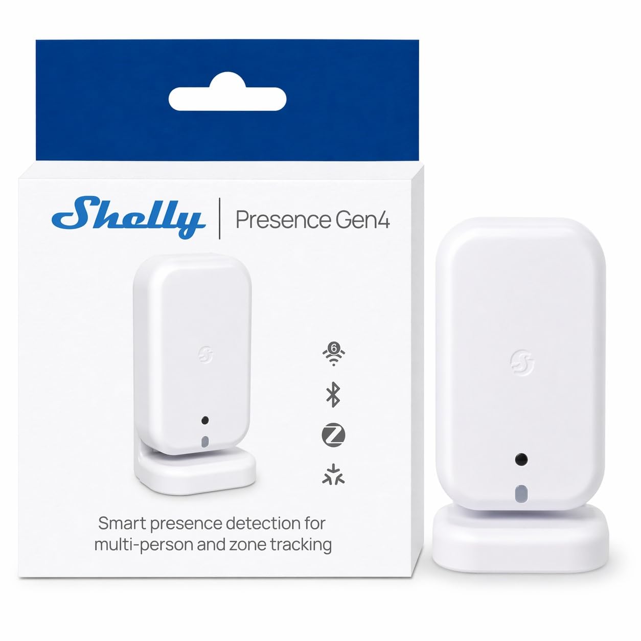 Shelly Presence Gen4 Bianco - Sensore di Presenza Intelligente Wi-​Fi & Matter, Rilevamento Movimento/​Occupazione, Domotica, Zone Personalizzabili, Zigbee, Alexa, Google Home, Apple HomeKit