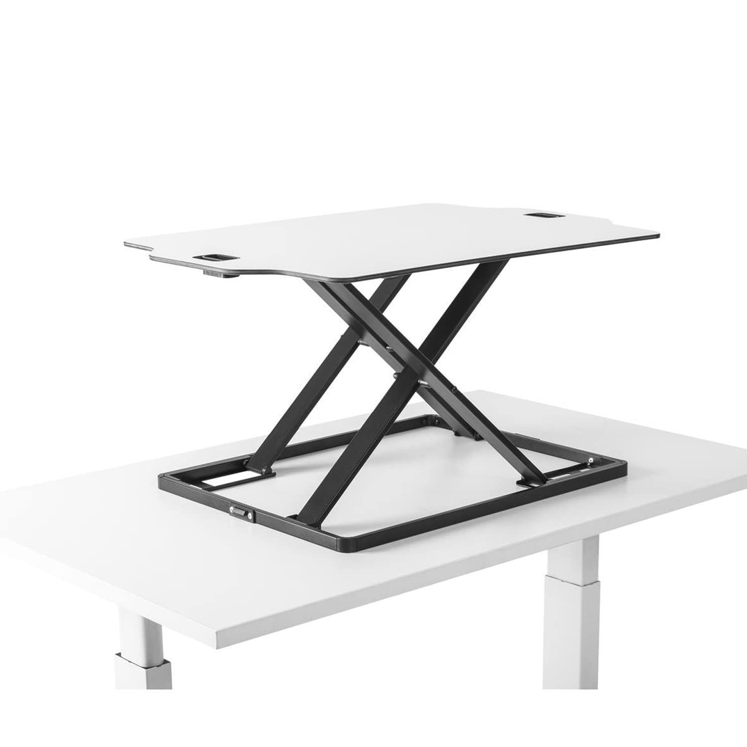 ER-420 Sitz-Steh-Schreibtisch Höhenverstellbarer Schreibtischaufsatz mit Gasfeder Schreibtisch Konverter für Monitor Laptop bis max. 10kg (Weiß)