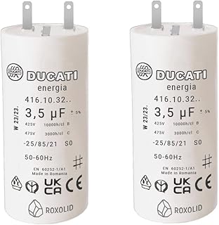Lot de 2 Condensateurs 3,5 uF pour réparation de volet roulant SOMFY, SIMU. Condensateur cylindriques à 2 cosses Faston 2,8 spécial remplacement pour moteur 8Nm à 10Nm de volet.