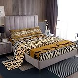 Leopard Cheetah Print Bed Sheets,African Safari Animal Queen Size Sheet Sets,Zebra Skin Pattern Sheets Cow Lion Tiger Flat Sheet,Horse Elephant Giraffe Fitted Sheet,Tribal Aztec Bedroom Decor