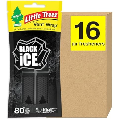 LITTLE TREES Car Air Freshener. Vent Wrap Provides Long-Lasting Scent, Slip on Vent Blade. Black Ice, 16 Air Fresheners, 4 Count (Pack of 4) Cover