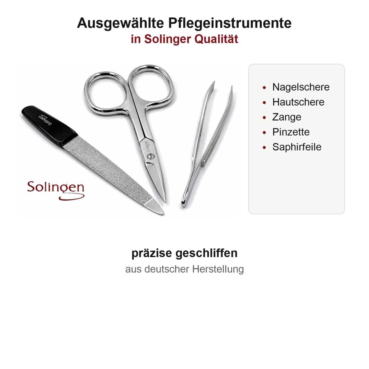 12teiliges Solingen* Maniküre Set mit Leder-Etui Nagelpflege Schwarz